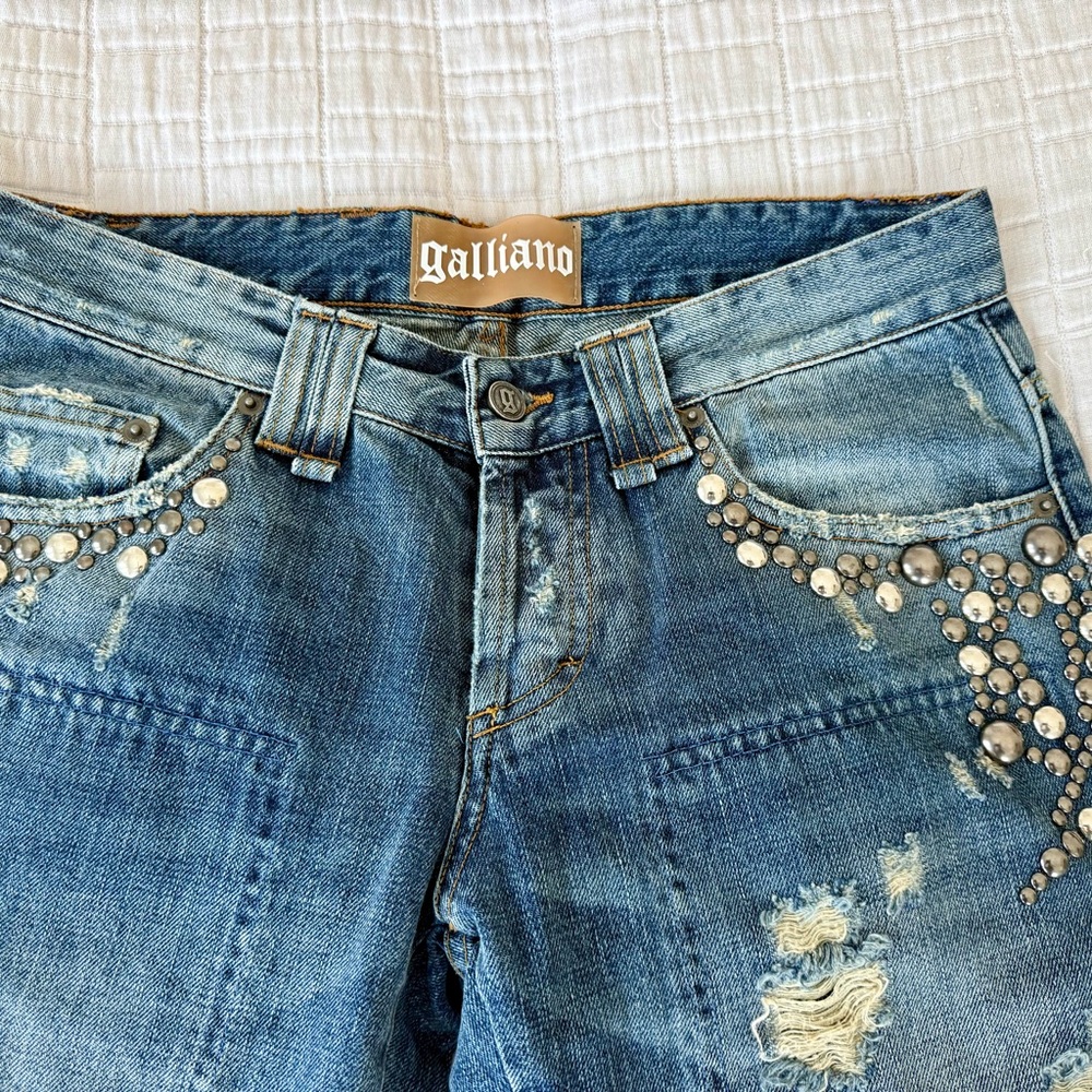Galliano Distressed Blue Jeans with Studded Details